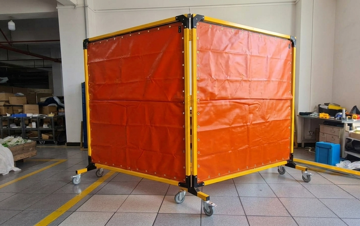 Biombo para soldadura de 2 cuerpos con pantalla roja